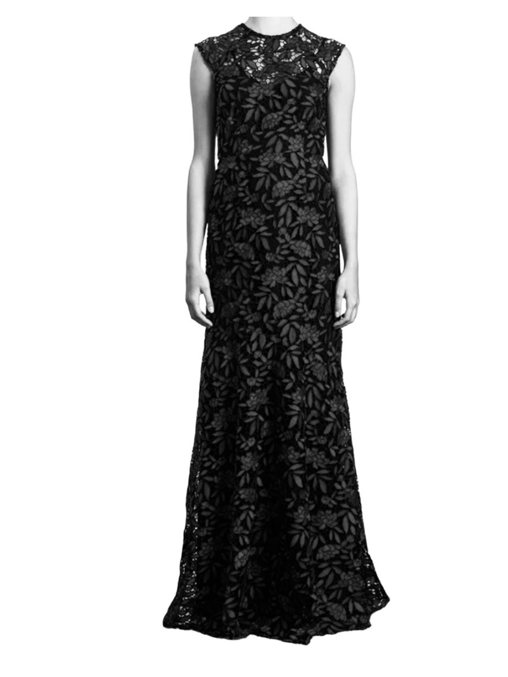 Shoshanna Midnight Dubois Lace Maxi Dress Black Floral Long 10